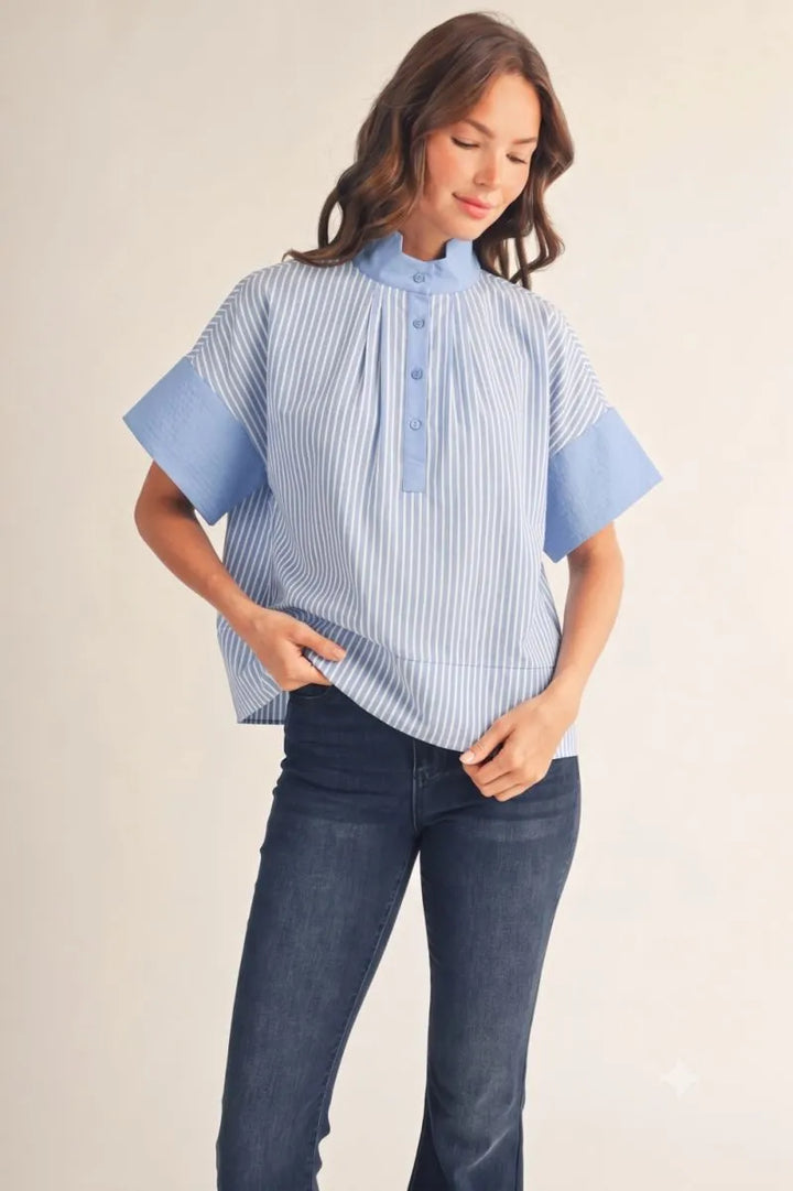 Contrast & Cuff Blouse
