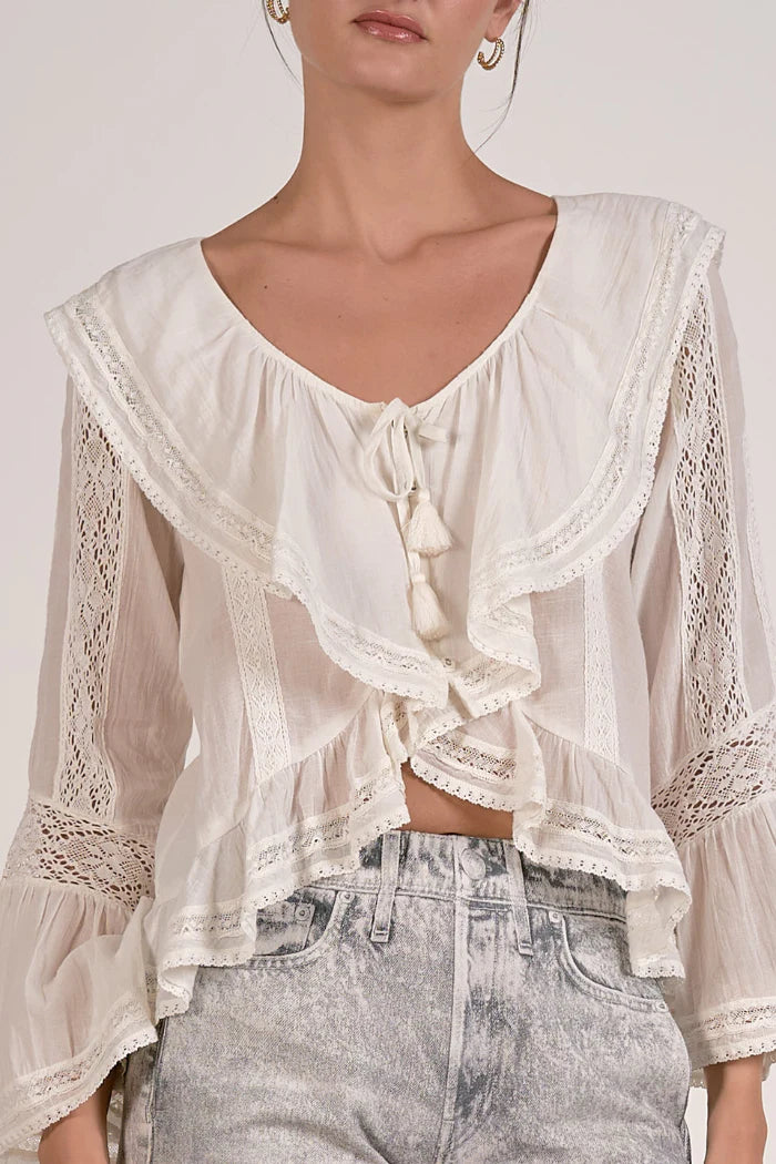 White Lace Peasant Top