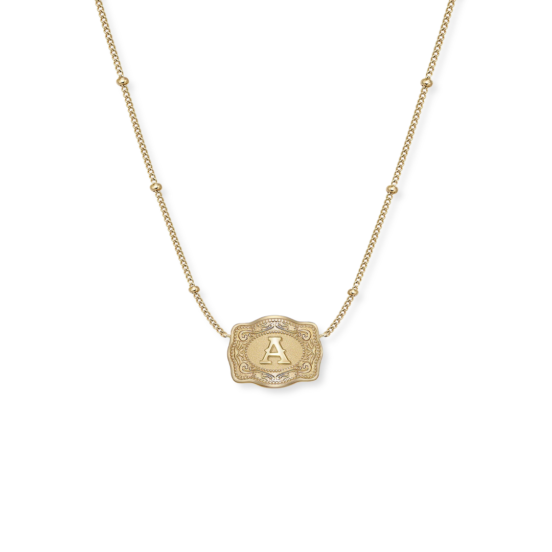 Mini Belt Buckle Initial Necklace Gold