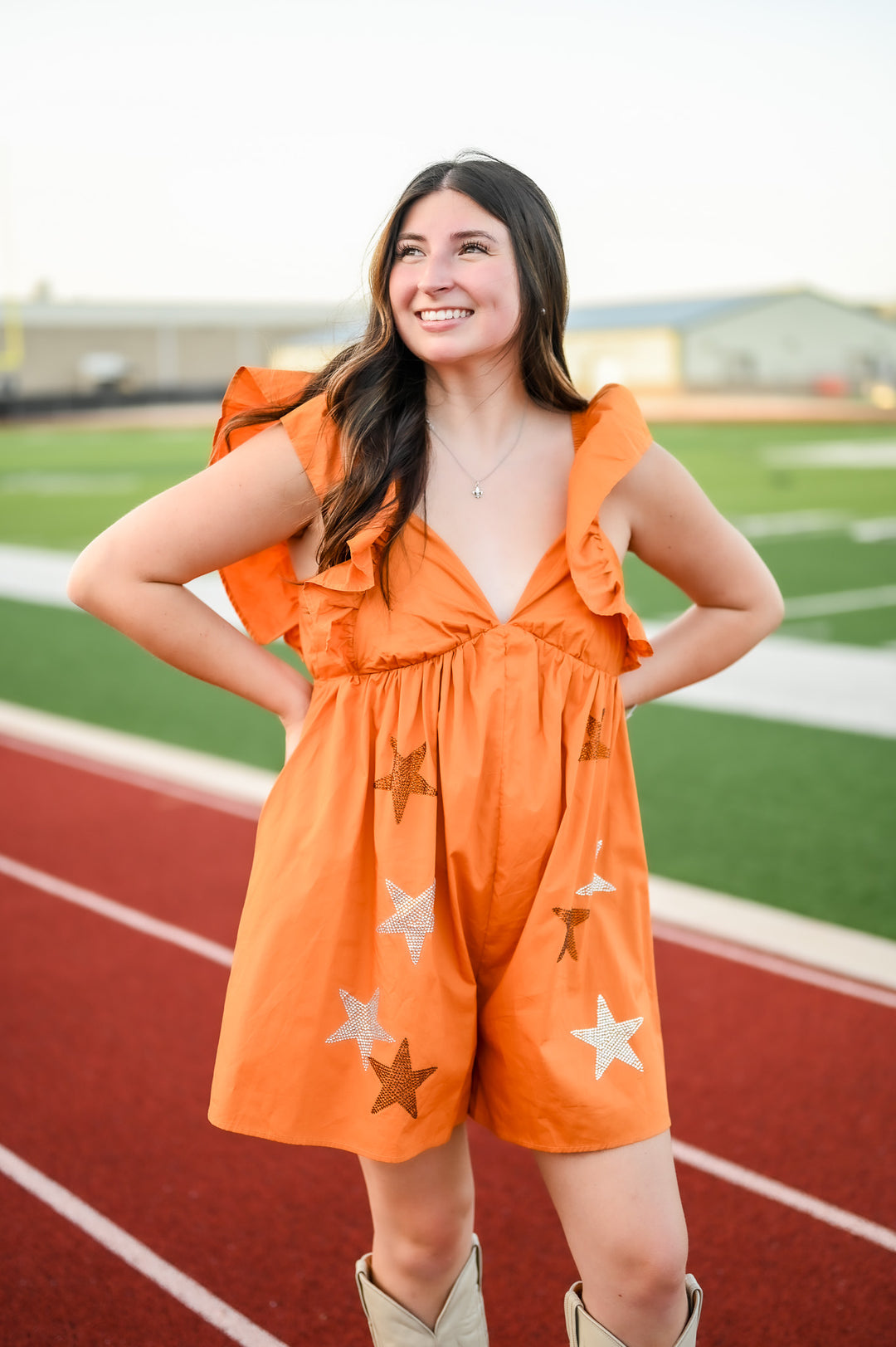 Touchdown Twinkle Romper - Burnt Orange