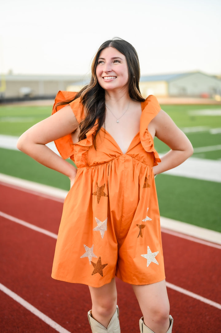 Touchdown Twinkle Romper - Burnt Orange