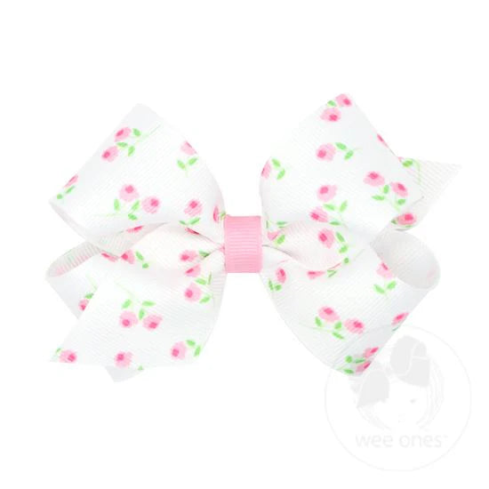 Printed rosebud grosgrain bow