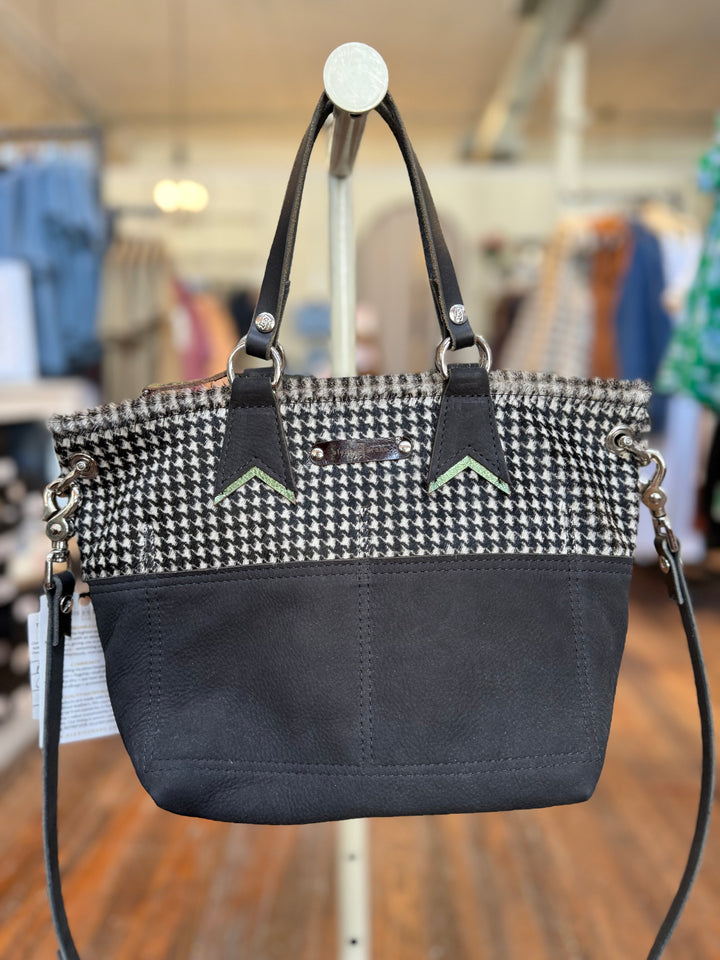 Midnight in Paris Collection | Coco Satchel + Crossbody | Houndstooth Hair-on-Hide + Noir Suede
