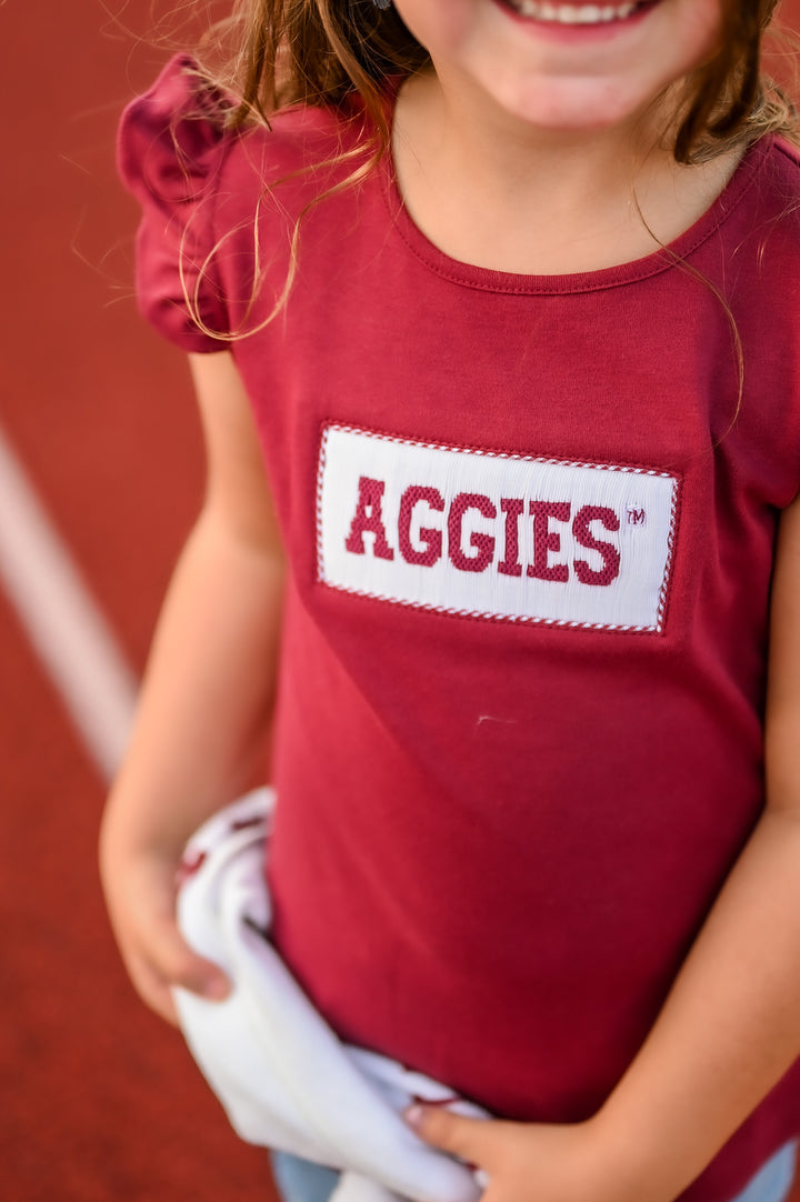Texas A&M Smocked Ruffle Sleeve