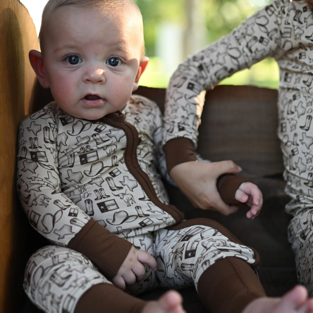 Boy's Wild West Zipper Romper - Brown