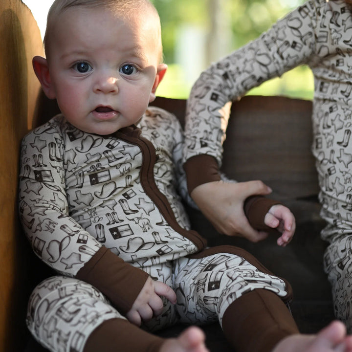 Boy's Wild West Zipper Romper - Brown
