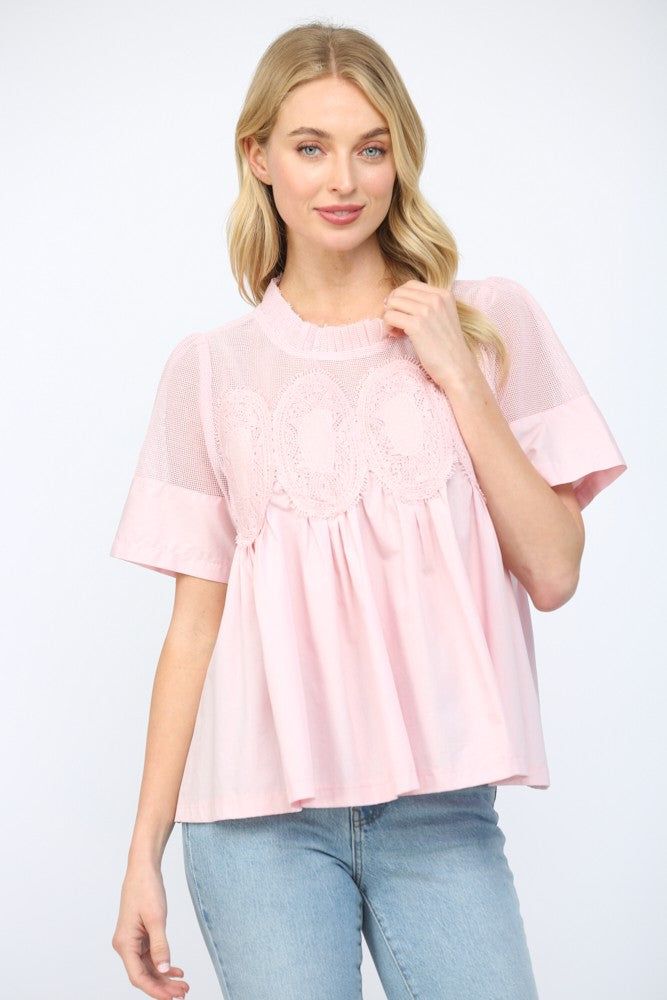 The It-Girl Appliqué Top - Baby Pink