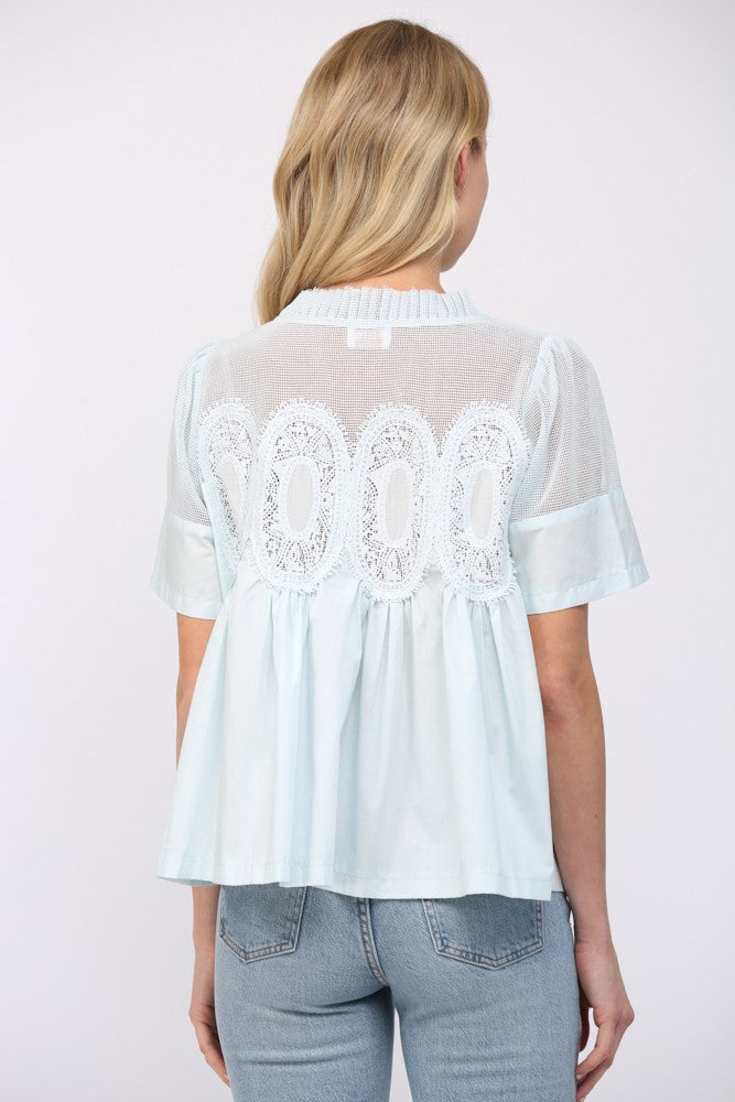 The It-Girl Appliqué Top - Baby Blue