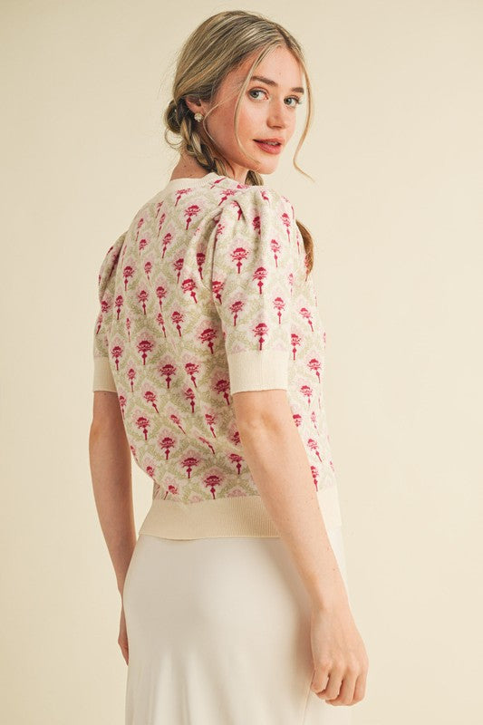 Floral Marlowe Sweater Blouse - Cream Rose