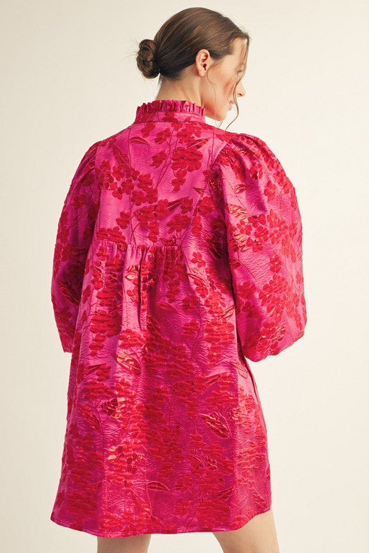 Ruffled Floral Foil Dress