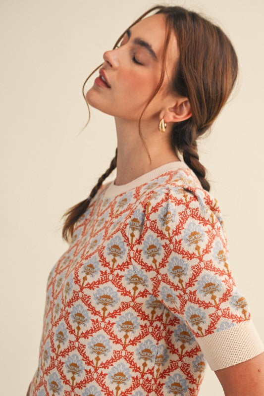 Floral Marlowe Sweater Blouse - Ivory Orange