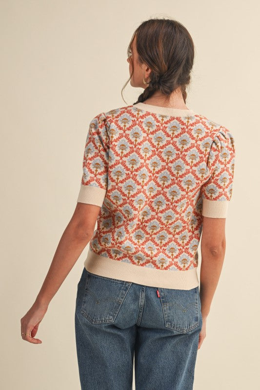 Floral Marlowe Sweater Blouse - Ivory Orange