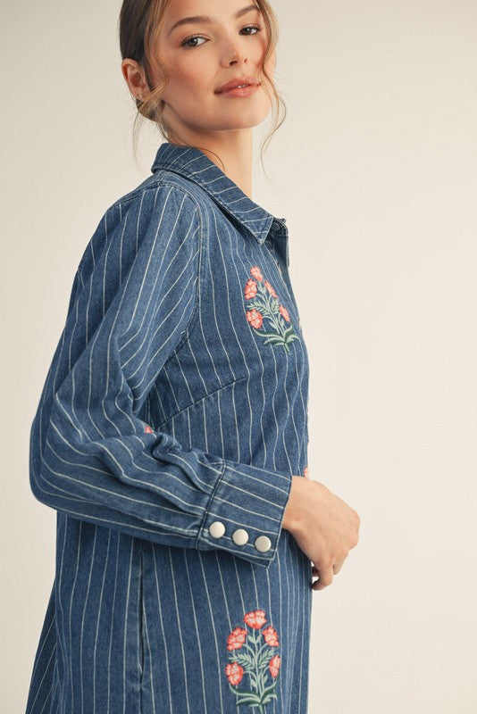 Floral Embroidered Denim Dress