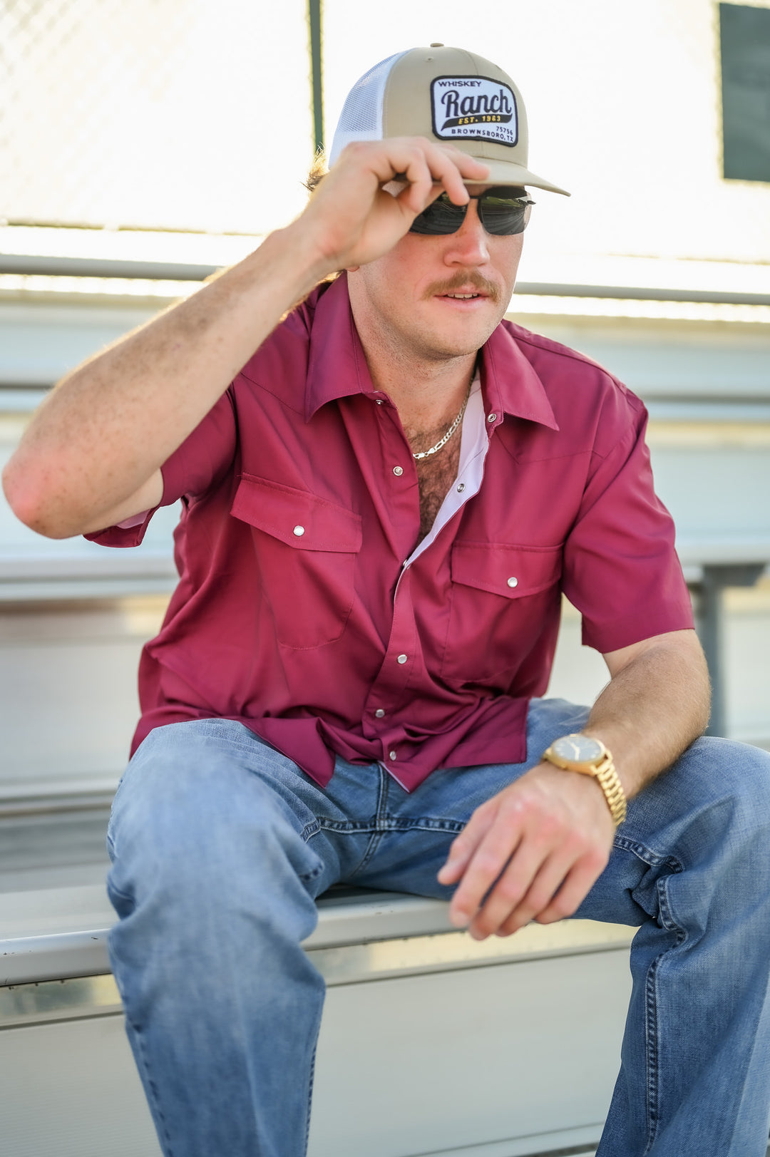 Pearl Snap Button Down - Maroon