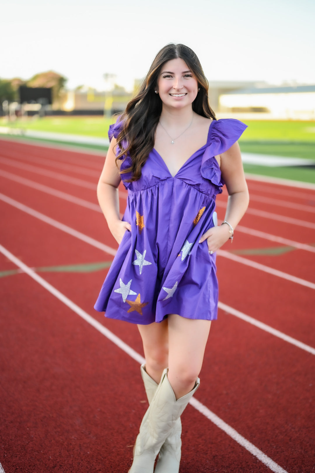 Touchdown Twinkle Romper - Purple