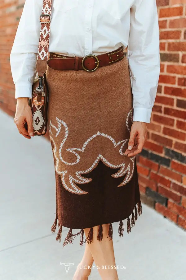Aztec Knitted Fringe Skirt