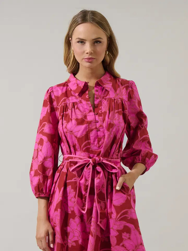 Craney Floral Ravan Collared Mini Dress