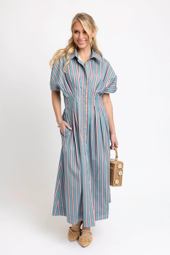 Stripe Button Shirt Maxi Dress