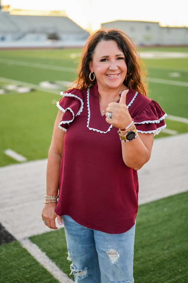 Rally Ruffles Top - Maroon
