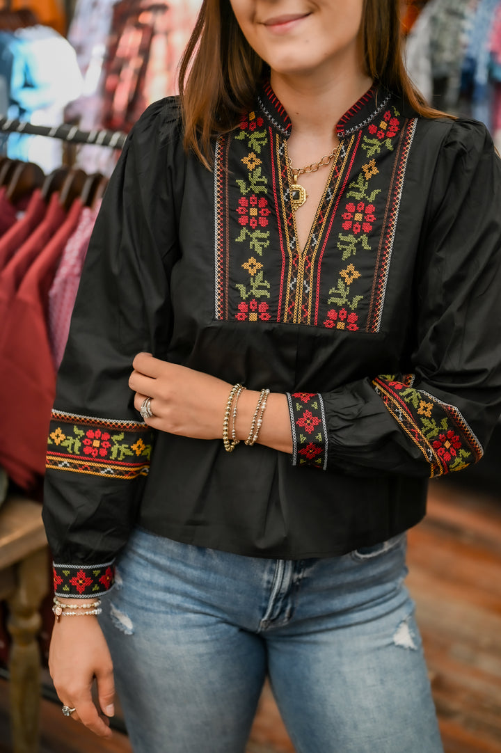 Floral Cross Stitch Top