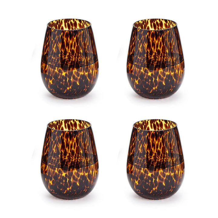 Tortoise Print Stemless Wine Glass Set