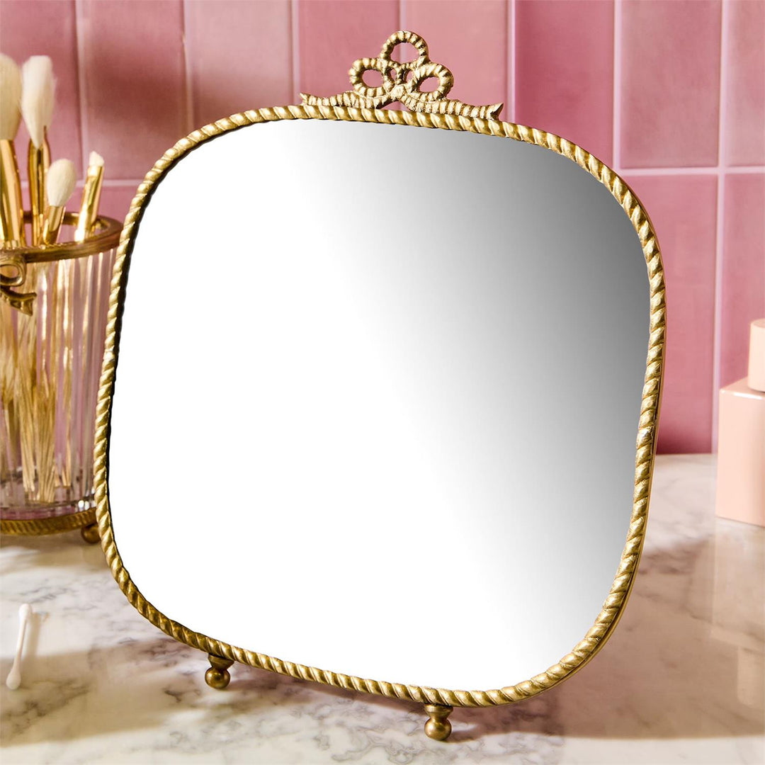 Antique Gold Finish Vanity Table Mirror - Brass/Glass