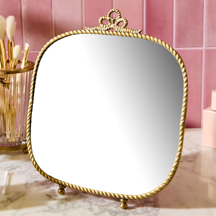 Antique Gold Finish Vanity Table Mirror - Brass/Glass