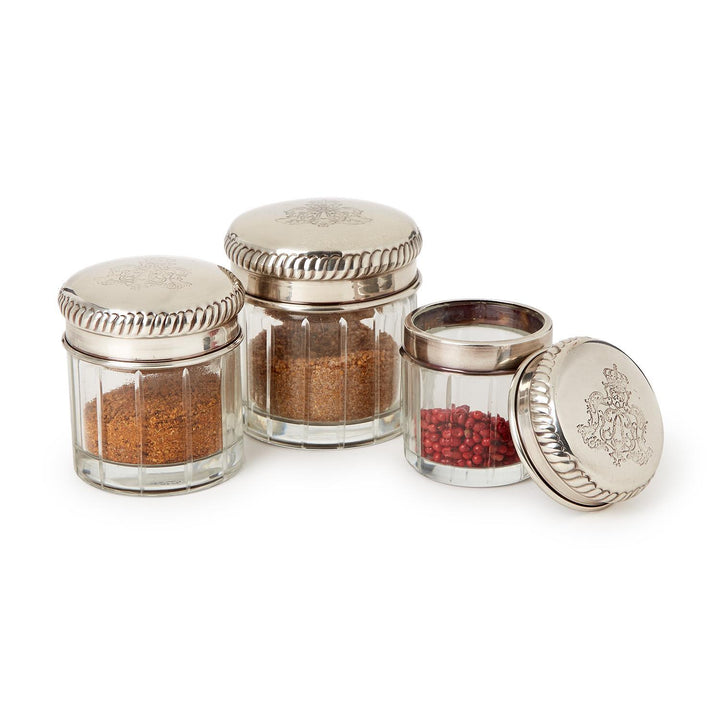 Decorative Glass Jars with Antique Silver Plated Brass Lid