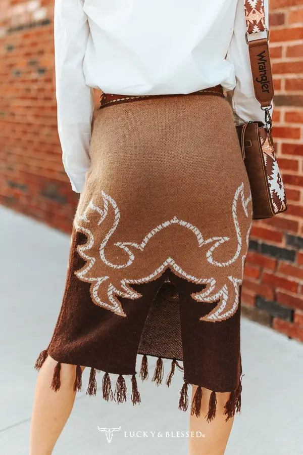 Aztec Knitted Fringe Skirt