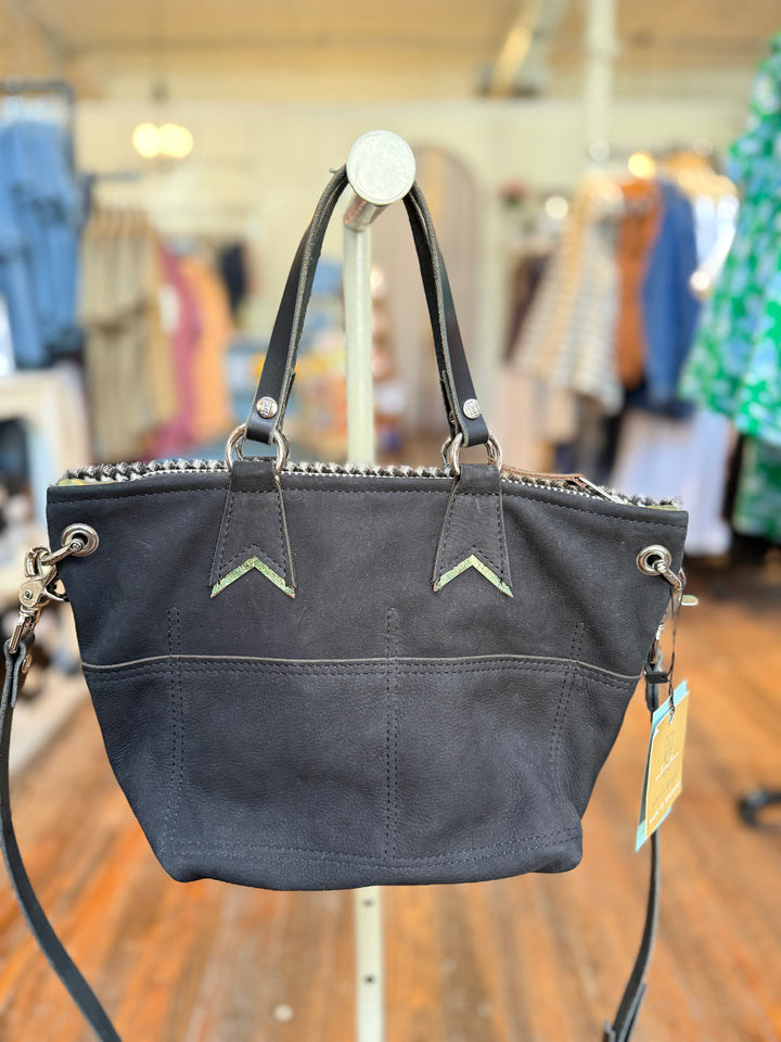 Midnight in Paris Collection | Coco Satchel + Crossbody | Houndstooth Hair-on-Hide + Noir Suede