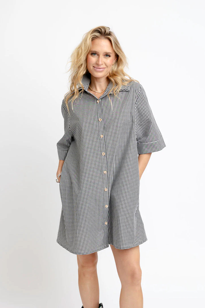 Check Shirt Dress - Black