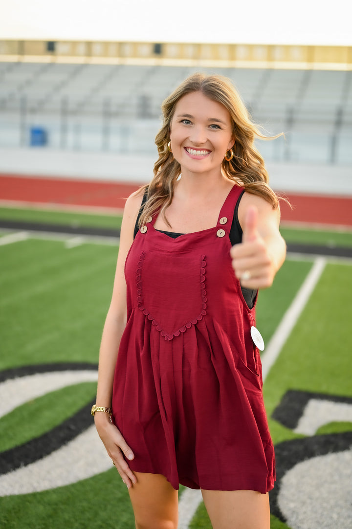 Scallop & Score Romper - Maroon