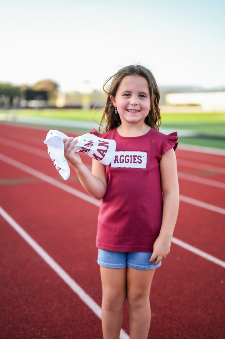 Texas A&M Smocked Ruffle Sleeve