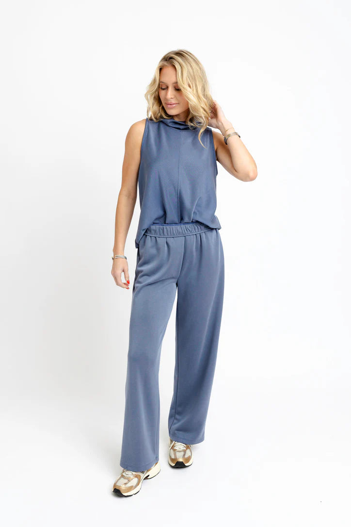 Solid Scuba Mock Slv Set - Denim Blue