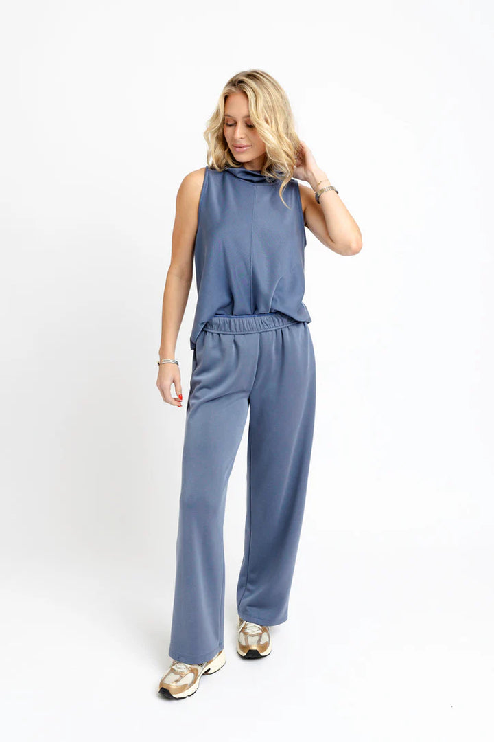 Solid Scuba Mock Slv Set - Denim Blue