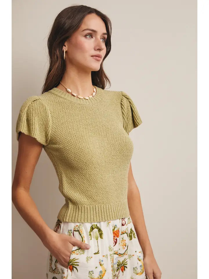 Puff Sleeve Textured Knit - Sage