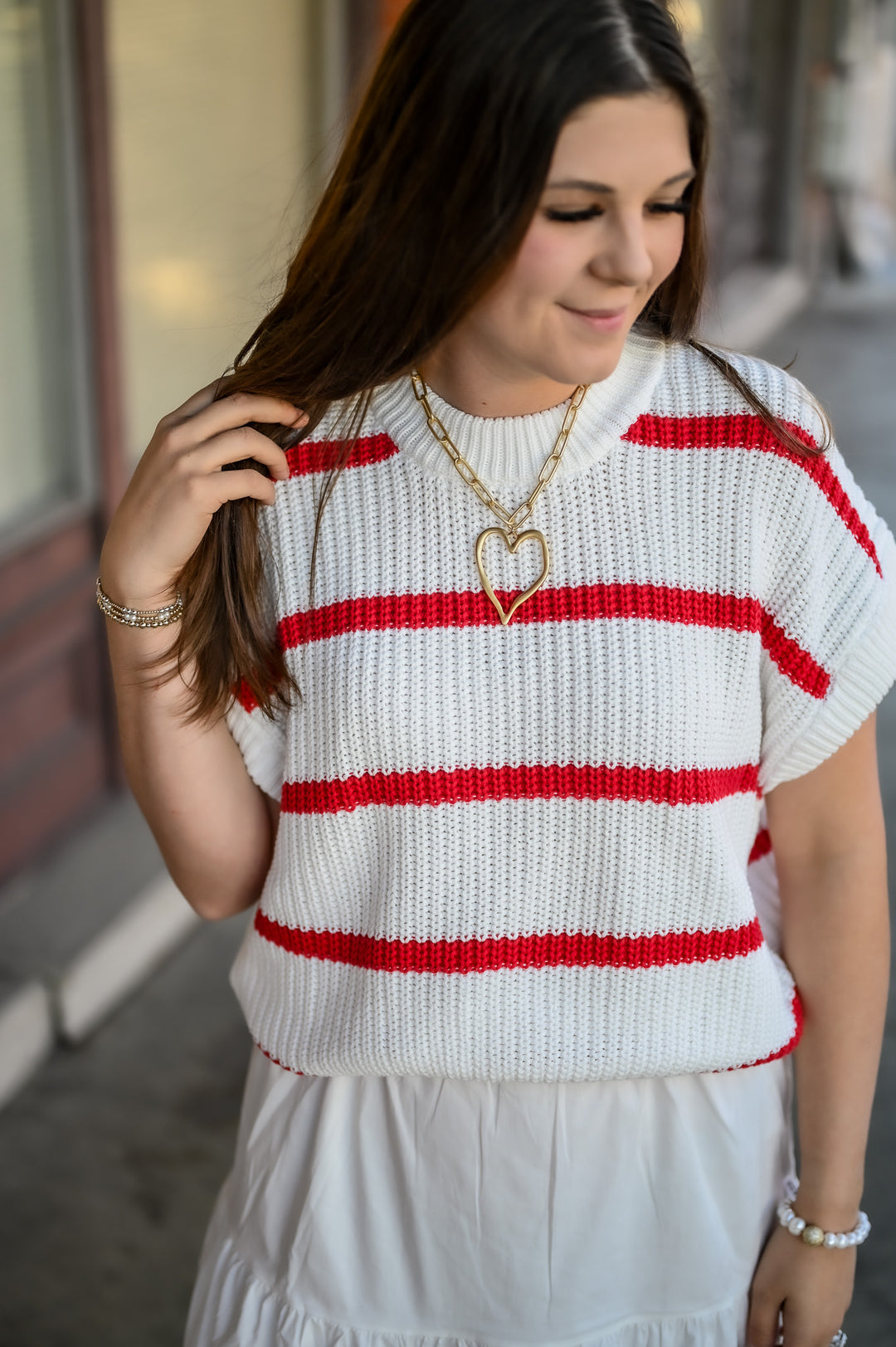 Tiered Sweater Maxi Dress White/White Red Stripe