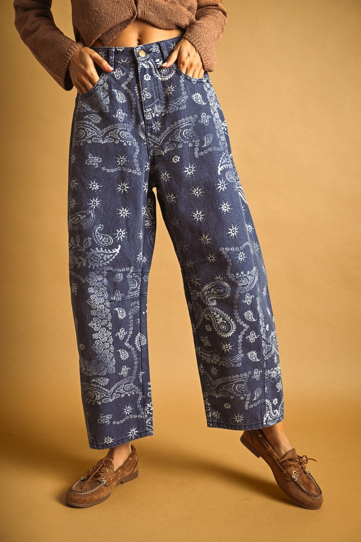 Paisley Print Washed Pants