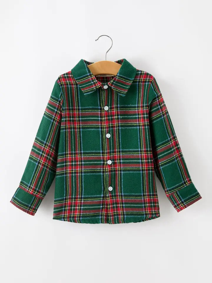 Christmas Green Plaid Button Down - Boys