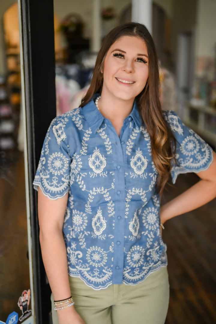 Cerulean Charm Eyelet Shirt