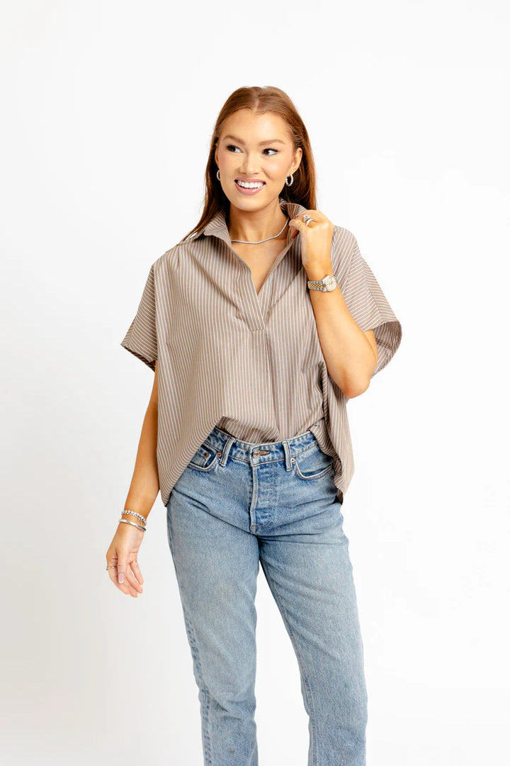 Strip Vneck Collar Signature Top
