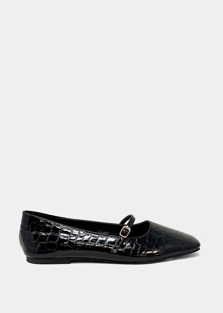 Adele Ballet Flats - Black Croc