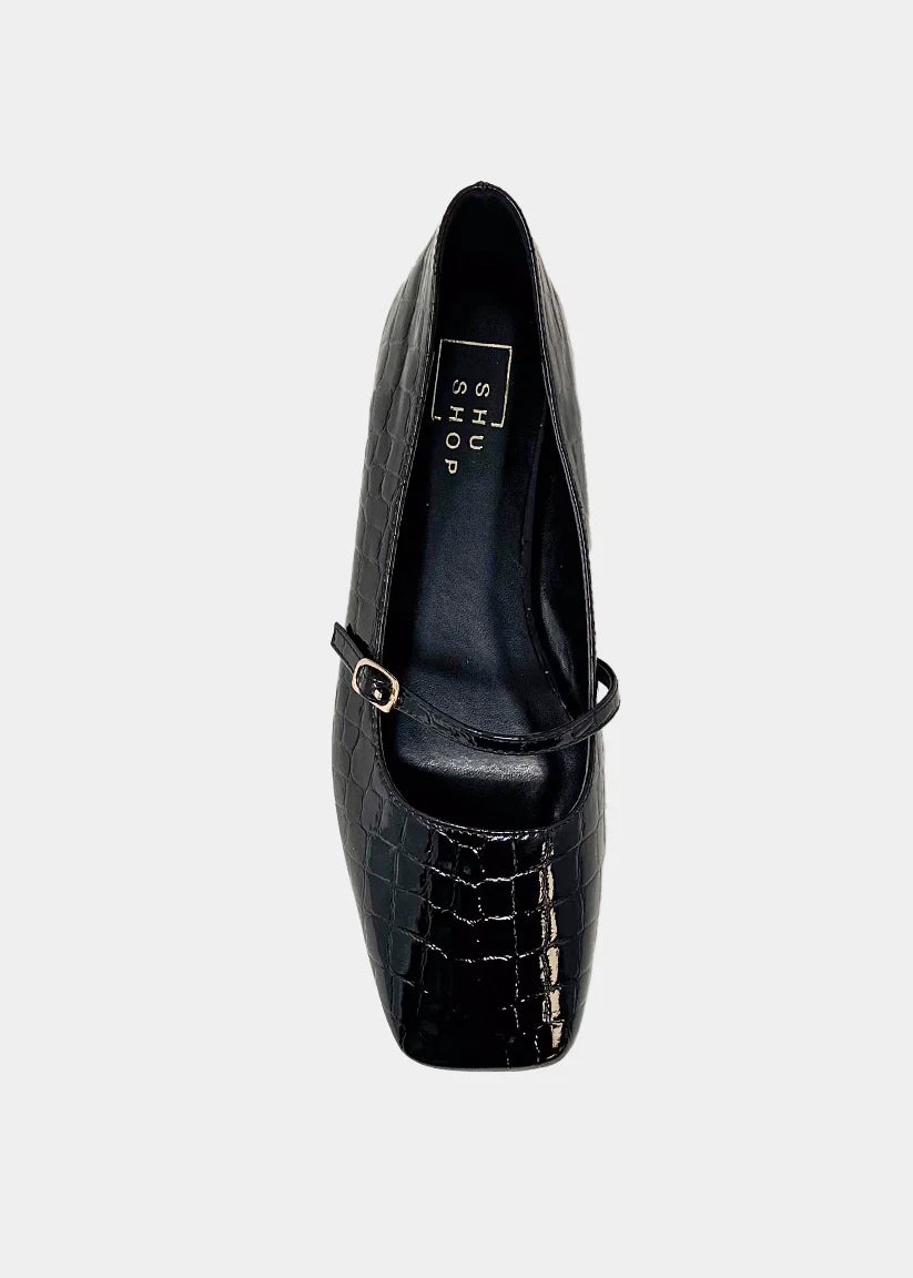 Adele Ballet Flats - Black Croc
