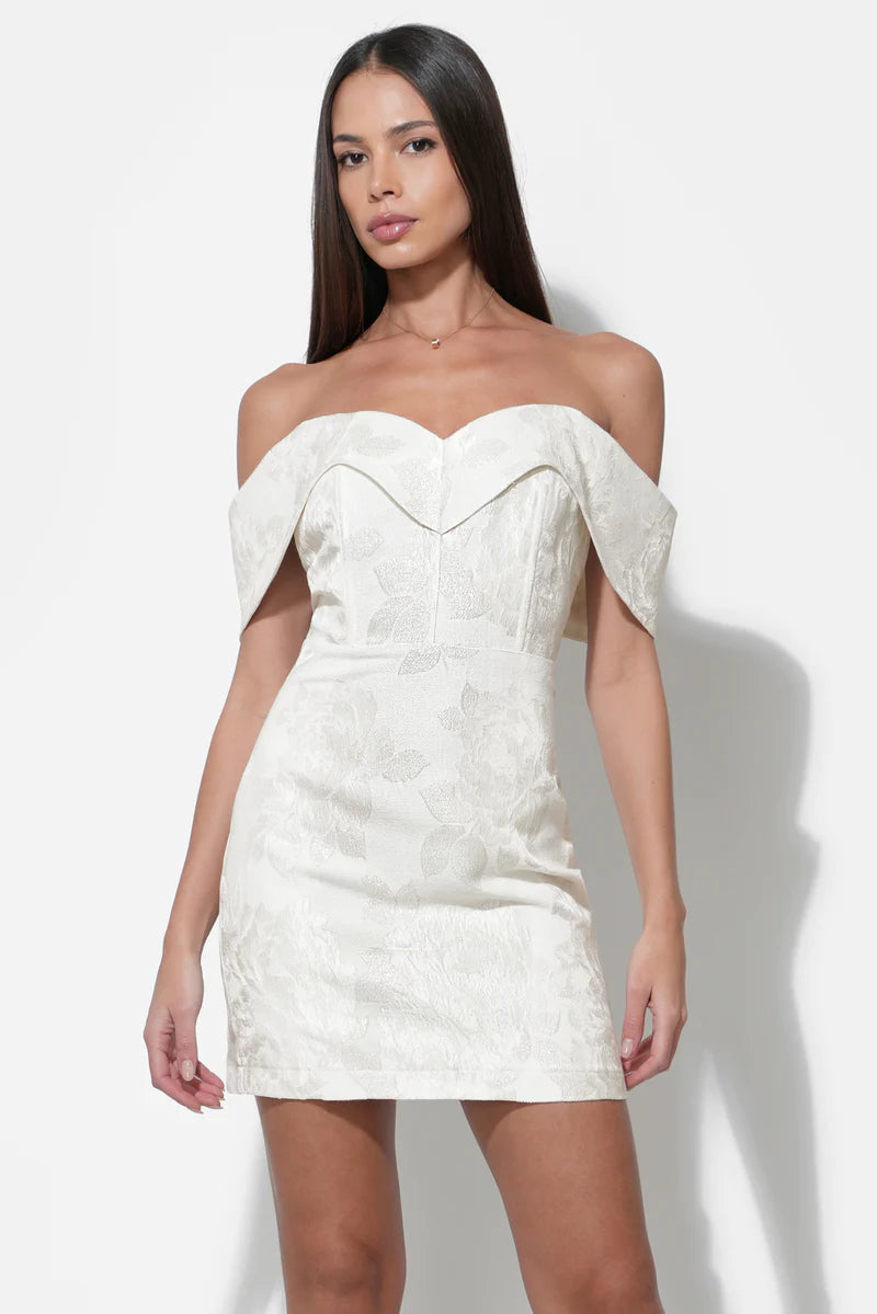 Alice Off Shoulder Jacquard Mini Dress