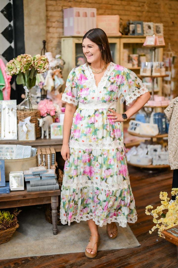 Water Painting Floral Maxi Dress