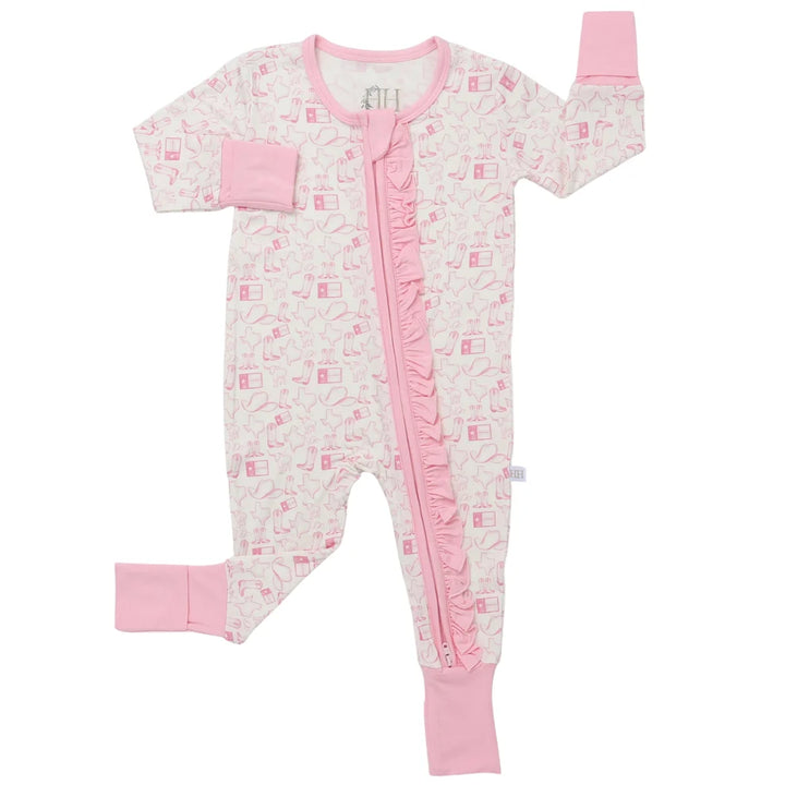 Girls Ruffle Pink Wild West Zipper Romper