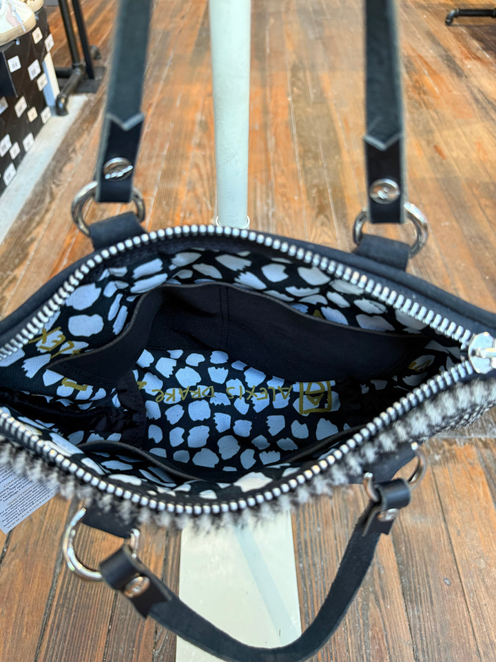 Midnight in Paris Collection | Coco Satchel + Crossbody | Houndstooth Hair-on-Hide + Noir Suede
