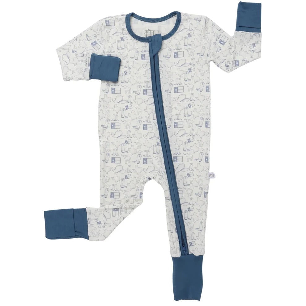 Boy's Wild West Zipper Romper - Blue