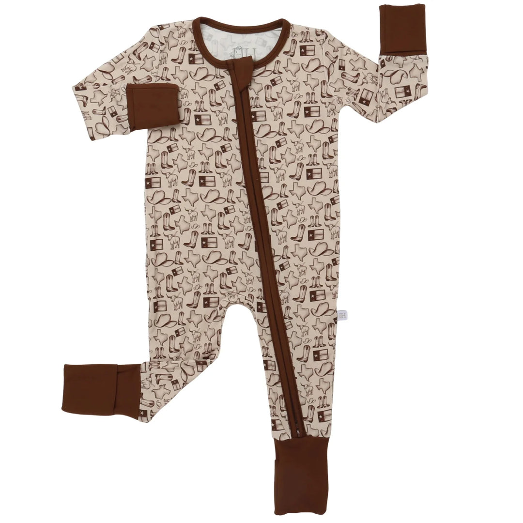 Boy's Wild West Zipper Romper - Brown