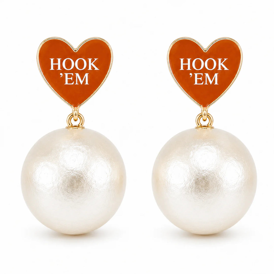 Texas Heart Pearl Drop Earrings